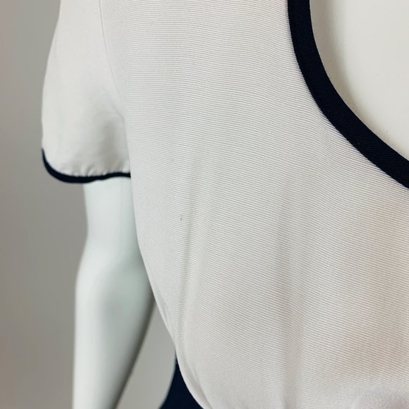 Vintage 1990s Sailor Style Dress Navy Blue White Long Empire Bust Rayon Midi - Picture 9 of 10